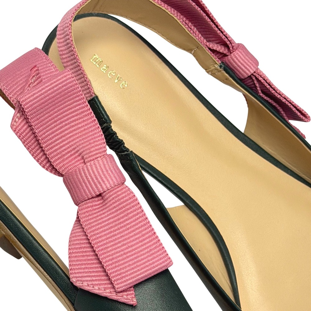NWT Maeve Side-Bow Slingback Pointed Toe Flats 8 Green Leather Pink Bow Ballet - Picture 8 of 12